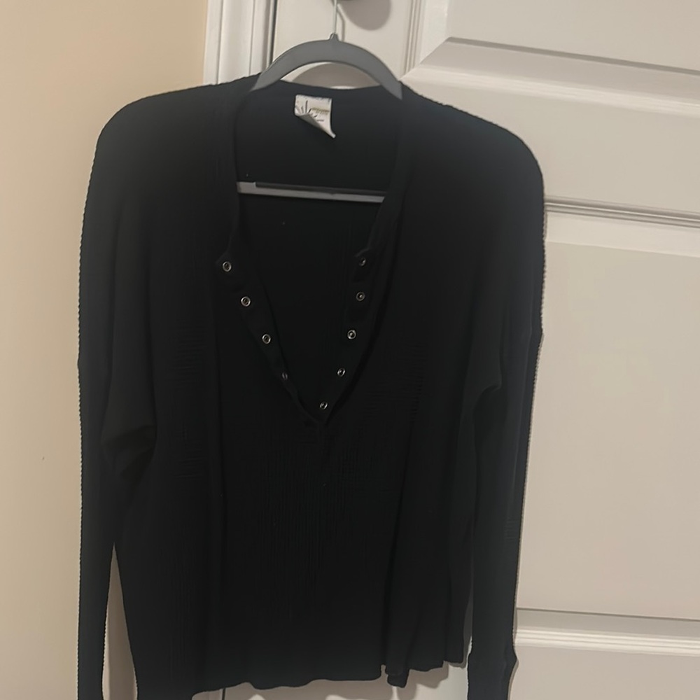 Aerie Black V-Neck Sweater Knit Long-Sleeve